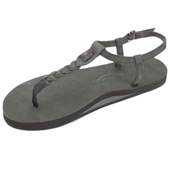 Rainbow Black Braided Leather T- Strap Sandals - Picture 1 of 9